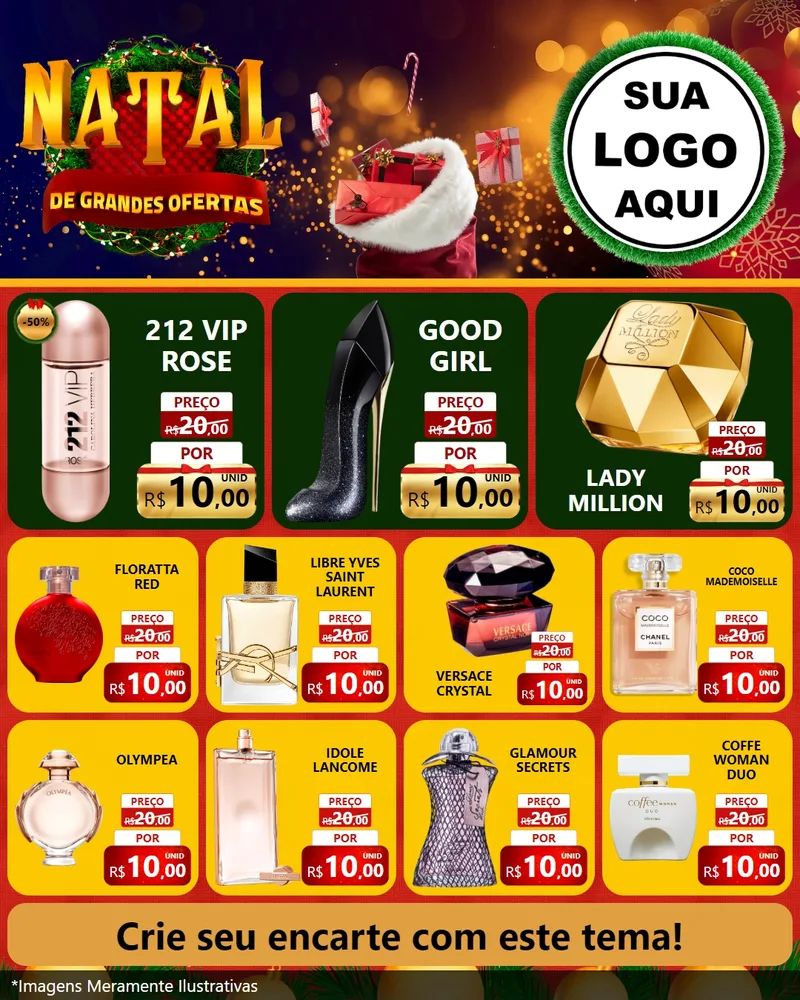Modelo de Rede Social para Feed Instagram com o tema Natal de Grandes Ofertas para Perfumes