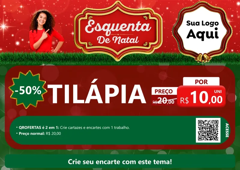 Modelo de Cartaz para Cartaz A4 Horizontal com o tema Esquenta de Natal para Peixaria