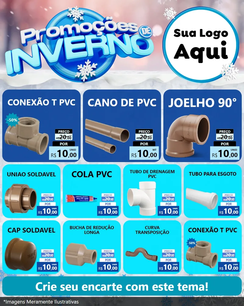 Modelo de Rede Social para Feed Instagram com o tema Promoções de Inverno para Tubos e conexões