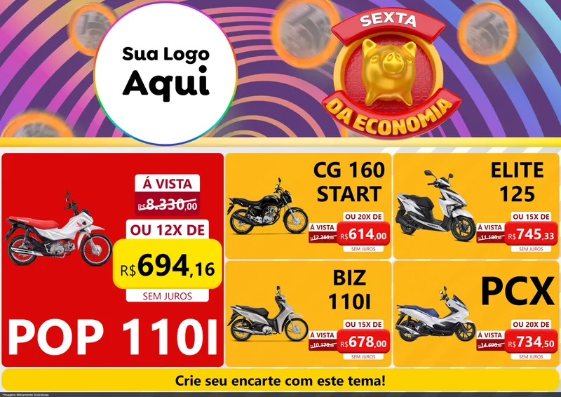 Modelo de Encarte para Encarte A4 Horizontal com o tema Sexta da Economia para Concessionaria de Motos