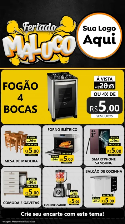 Modelo de Rede Social para Stories com o tema Feriado Maluco para Móveis e Eletro