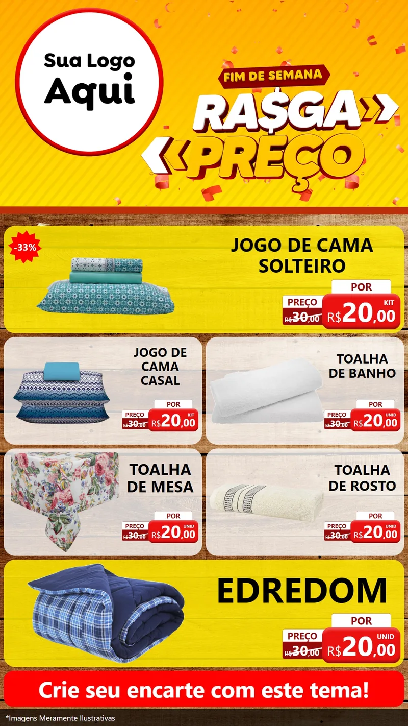 Modelo de TV para TV Vertical com o tema Fim de Semana Rasga Preços para Cama, Mesa e Banho