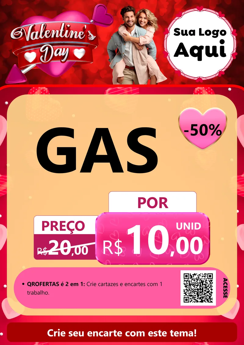 Modelo de Cartaz para Cartaz A4 Vertical com o tema Valentine's Day para Água e gás