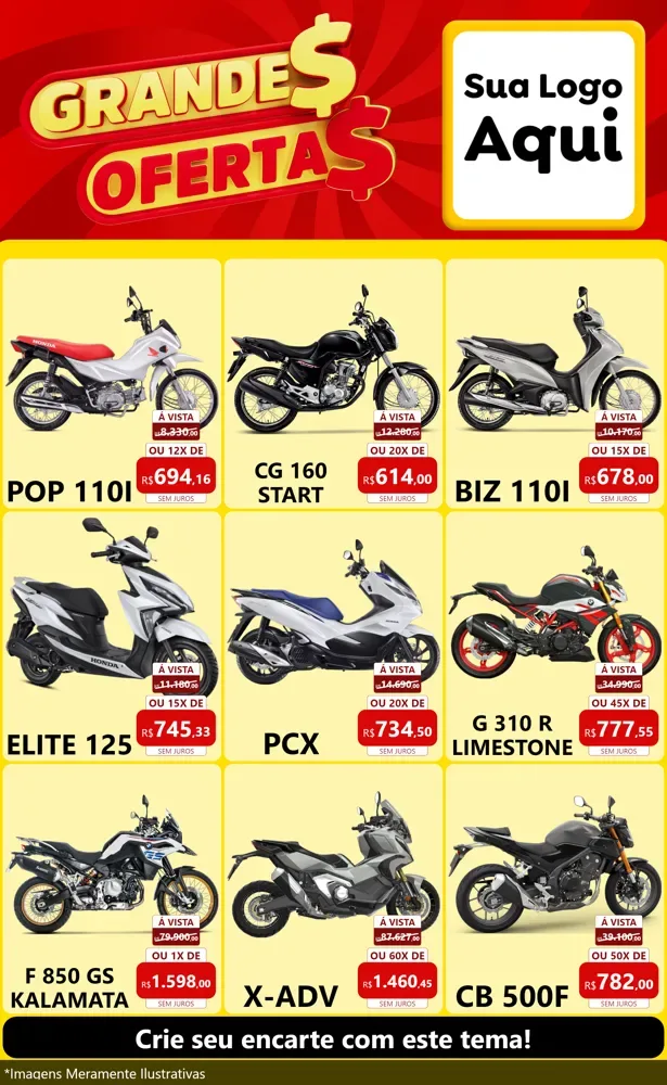 Modelo de Encarte para Encarte Grande com o tema Grandes Ofertas para Concessionaria de Motos