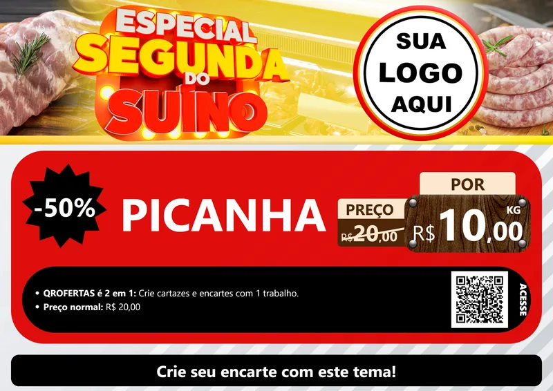 Modelo de Cartaz para Cartaz A4 Horizontal com o tema Especial Segunda do Suíno para Açougue