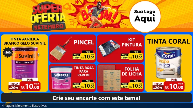 Modelo de TV para TV Horizontal com o tema Super Oferta Setembro para Tintas e Ferramentas