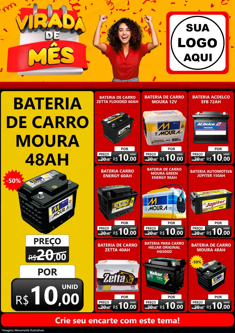 Modelo de Encarte para Encarte A4 Vertical com o tema Virada de Mês para Baterias Elétricas