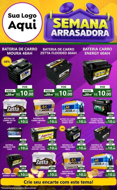 Modelo de Encarte para Encarte Grande com o tema Semana Arrasadora para Baterias Elétricas