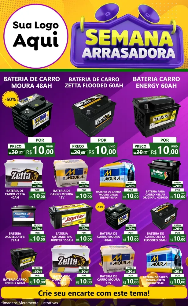 Modelo de Encarte para Encarte Grande com o tema Semana Arrasadora para Baterias Elétricas