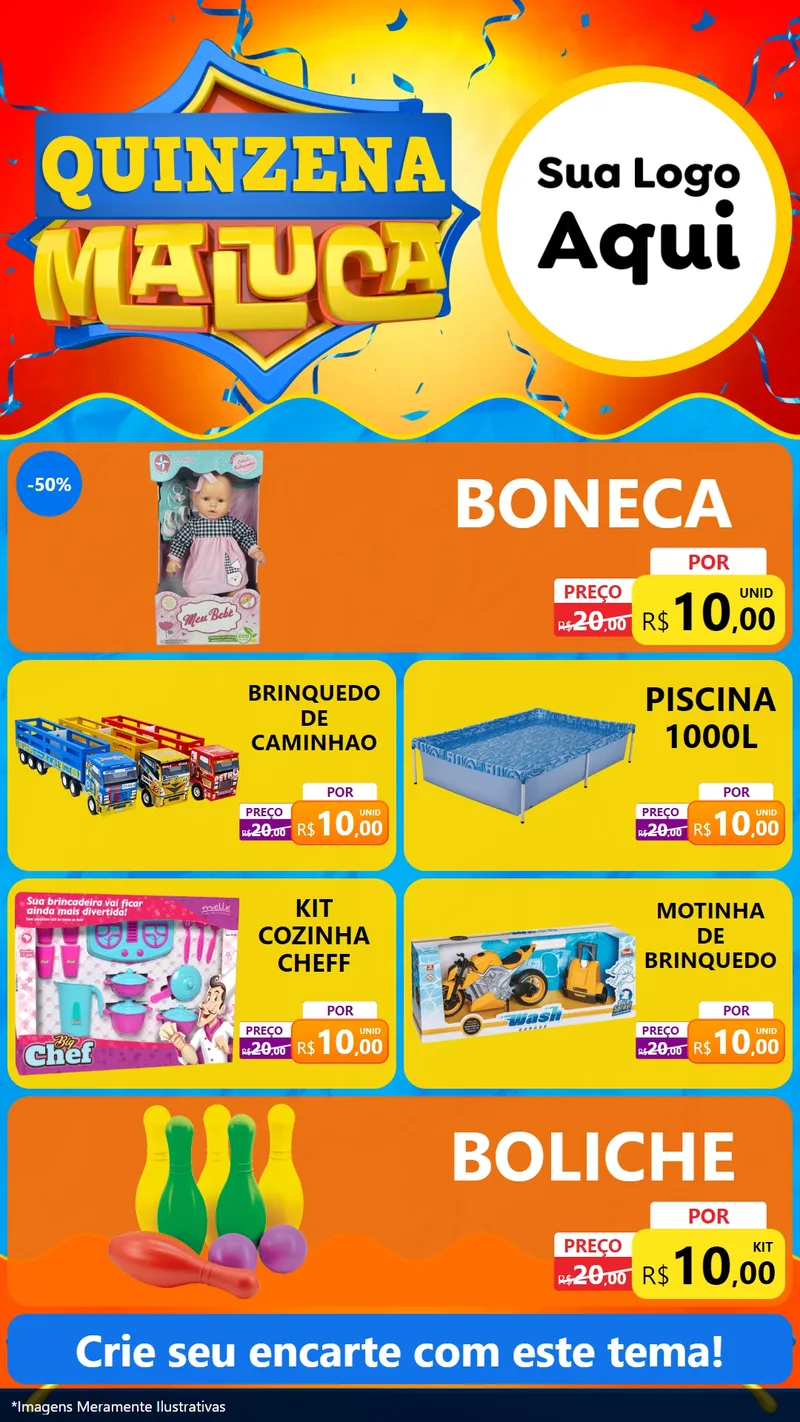 Modelo de TV para TV Vertical com o tema Quinzena Maluca para Brinquedos
