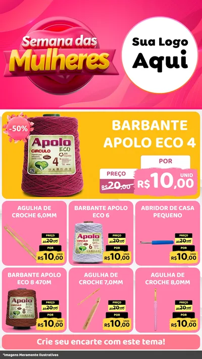Modelo de Rede Social para Stories com o tema Semana das Mulheres para Armarinho e Aviamentos