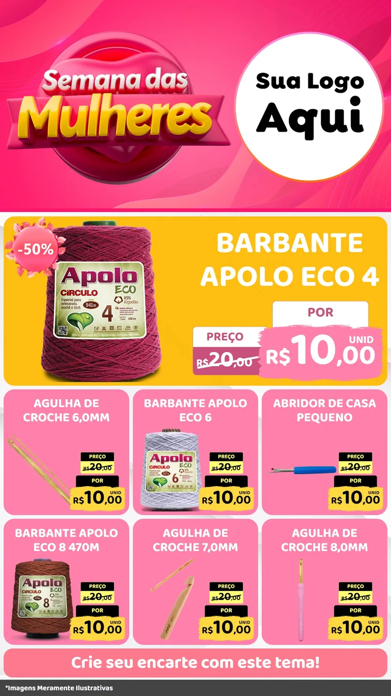 Modelo de Rede Social para Stories com o tema Semana das Mulheres para Armarinho e Aviamentos