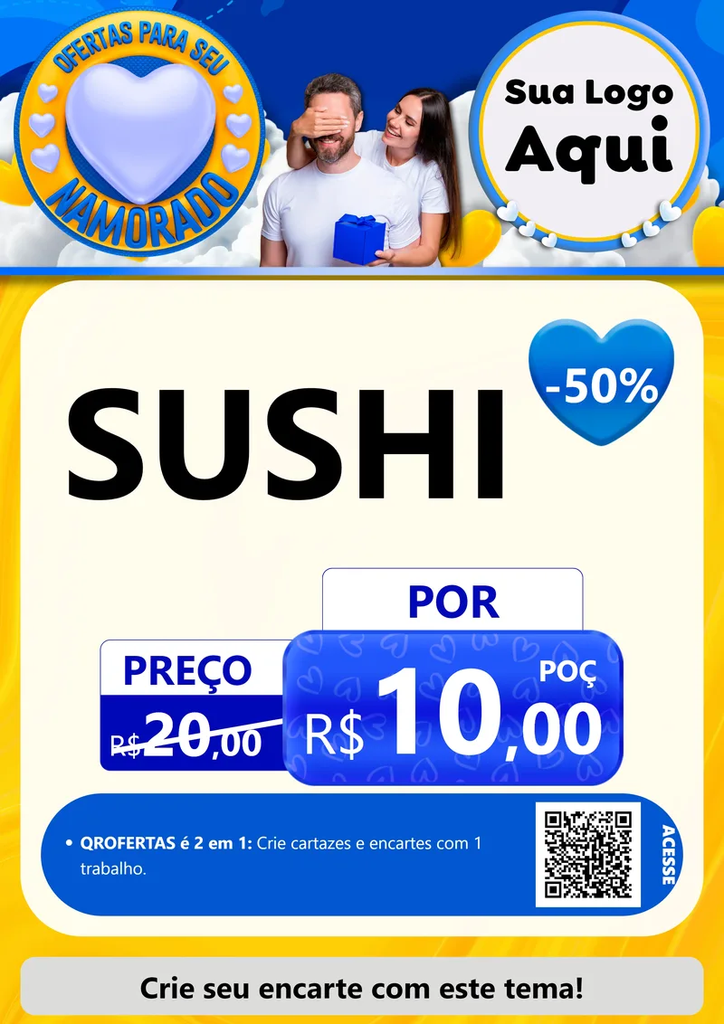 Modelo de Cartaz para Cartaz A4 Vertical com o tema Ofertas Para Seu Namorado para Comida japonesa