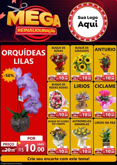Modelo de Encarte para Encarte A4 Vertical com o tema Mega Reinauguração para Floricultura e jardim