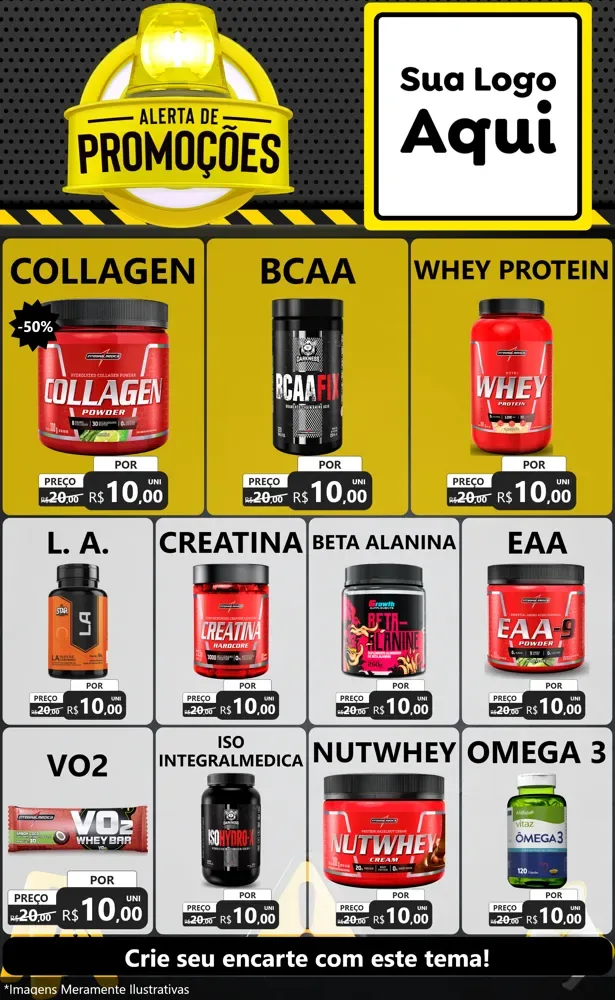 Modelo de Encarte para Encarte Grande com o tema Alerta de Promoções para Suplementos alimentares