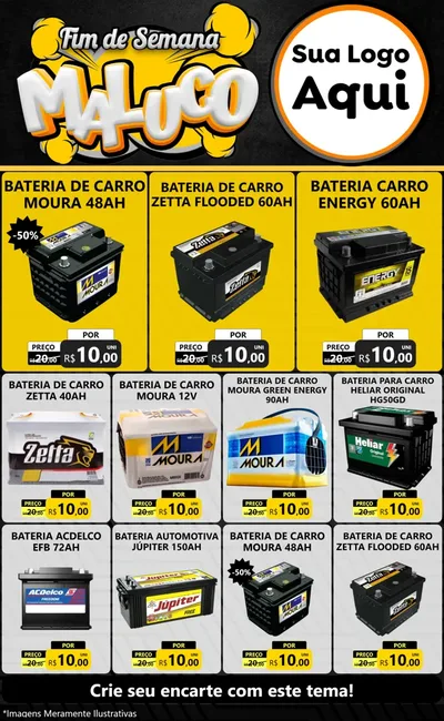 Modelo de Encarte para Encarte Grande com o tema Fim de Semana Maluco para Baterias Elétricas