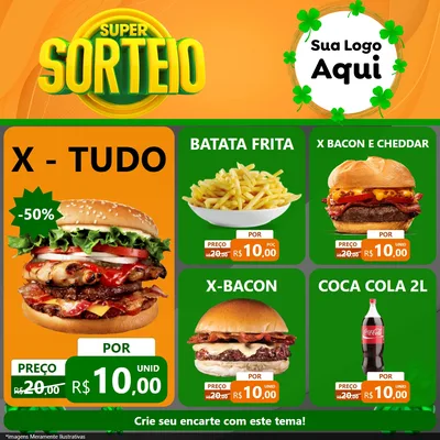 Modelo de Rede Social para Feed Facebook com o tema Super Sorteio para Hamburgueria