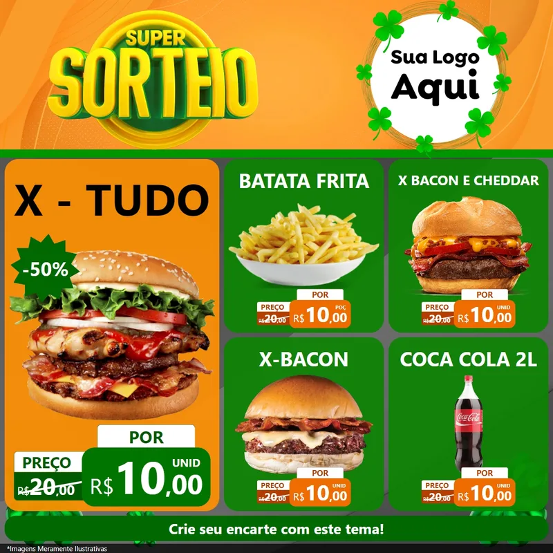 Modelo de Rede Social para Feed Facebook com o tema Super Sorteio para Hamburgueria