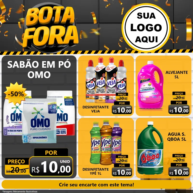 Modelo de Rede Social para Feed Facebook com o tema Bota Fora para Produtos de Limpeza