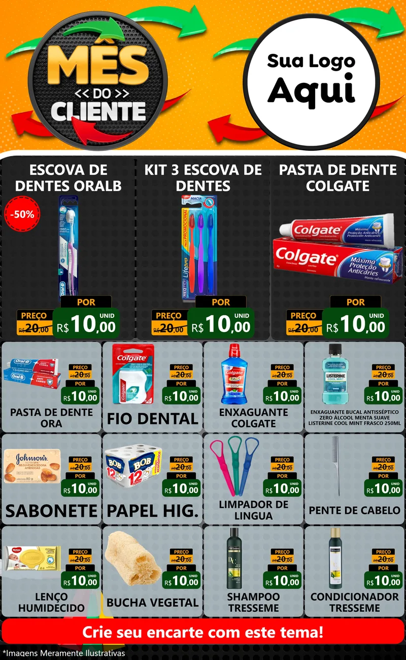 Modelo de Encarte para Encarte Grande com o tema Mês do Cliente para Higiene Pessoal