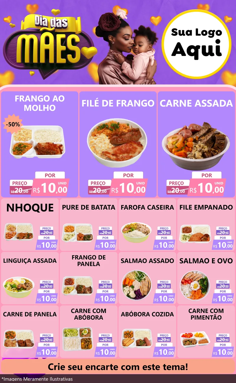 Modelo de Encarte para Encarte Grande com o tema Dia das Mães para Restaurante