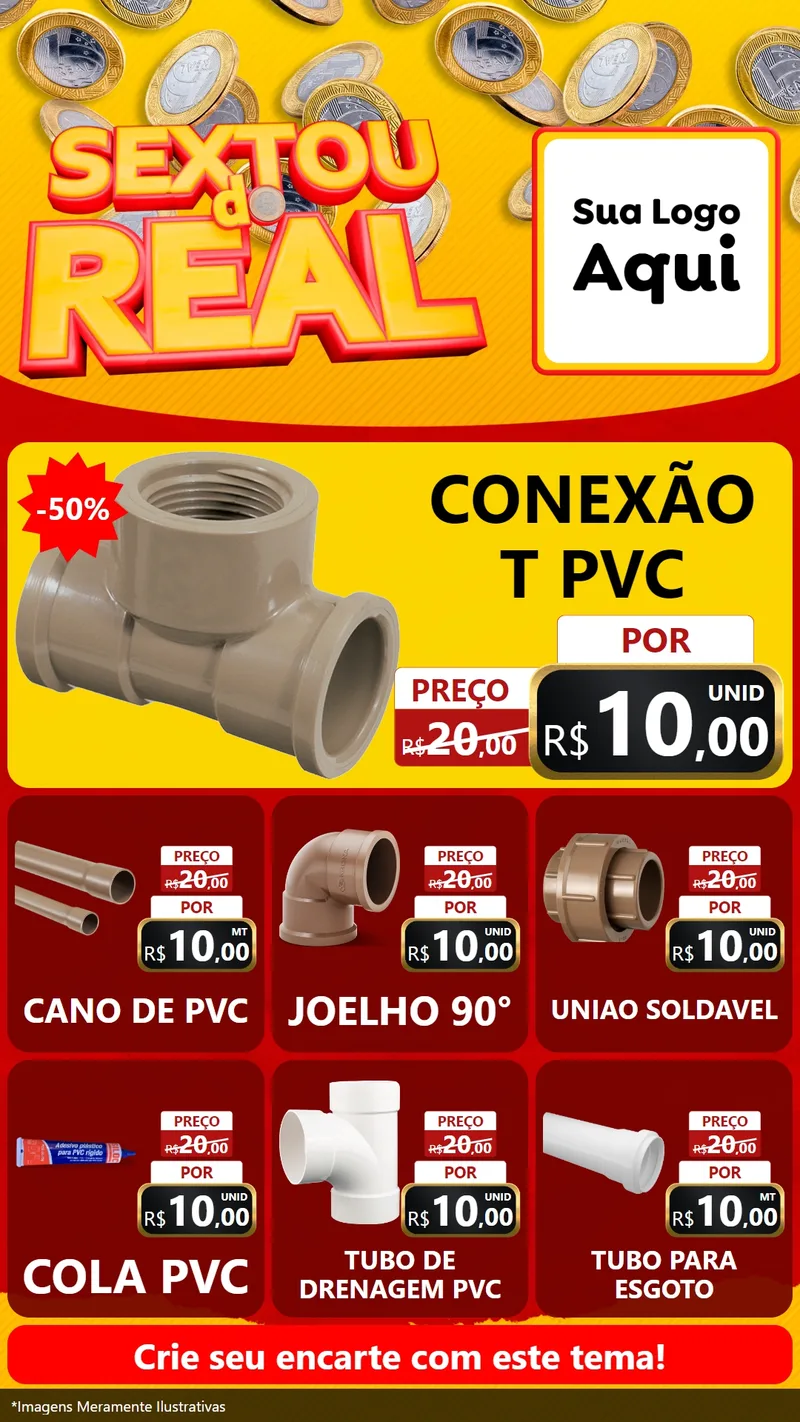Modelo de Rede Social para Stories com o tema Sextou do Real para Tubos e conexões
