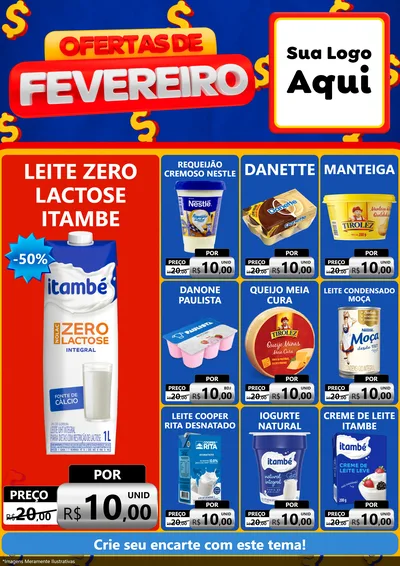 Modelo de Encarte para Encarte A4 Vertical com o tema Ofertas de Fevereiro para Frios e Laticínios