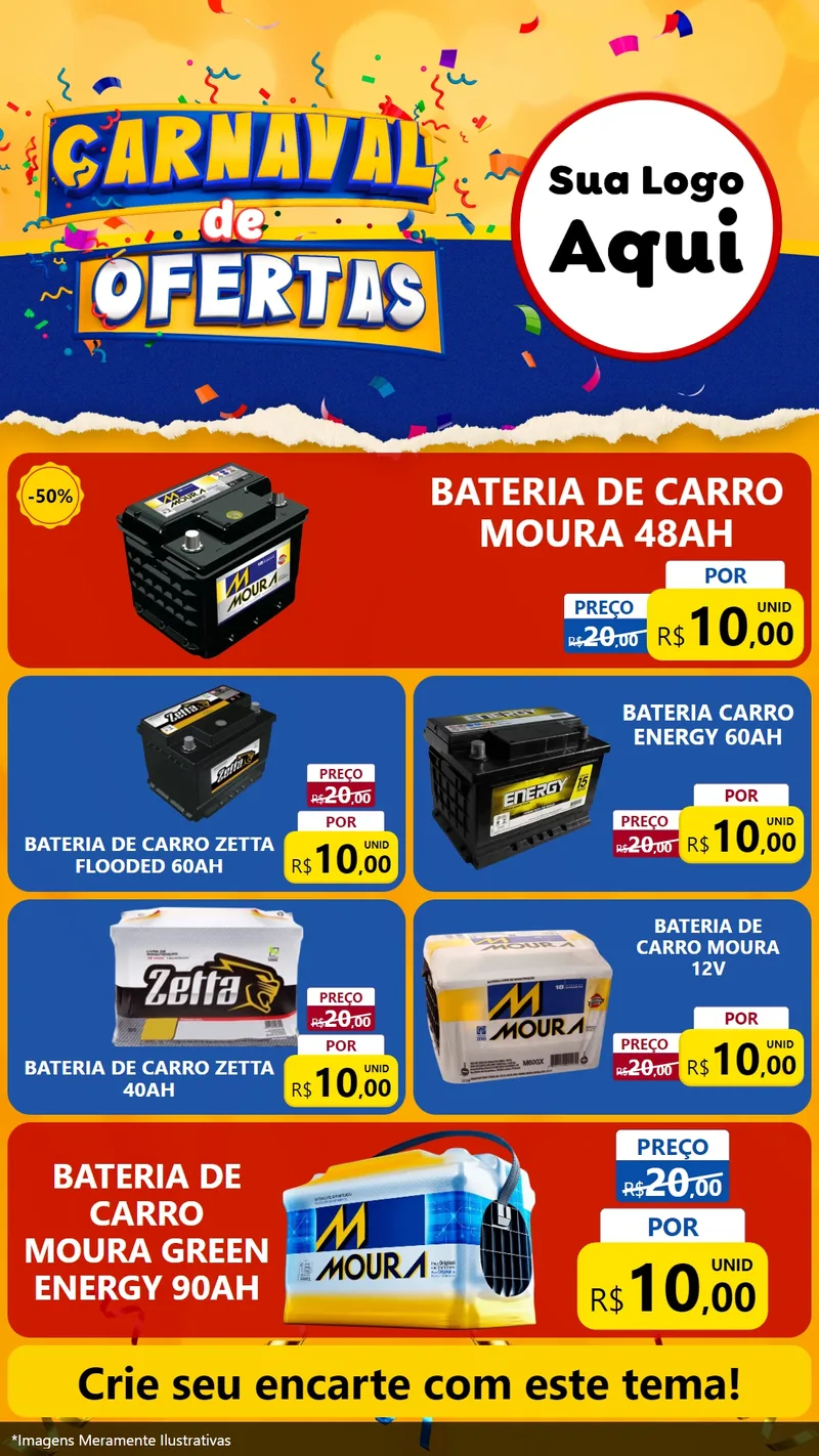 Modelo de TV para TV Vertical com o tema Carnaval de Ofertas para Baterias Elétricas
