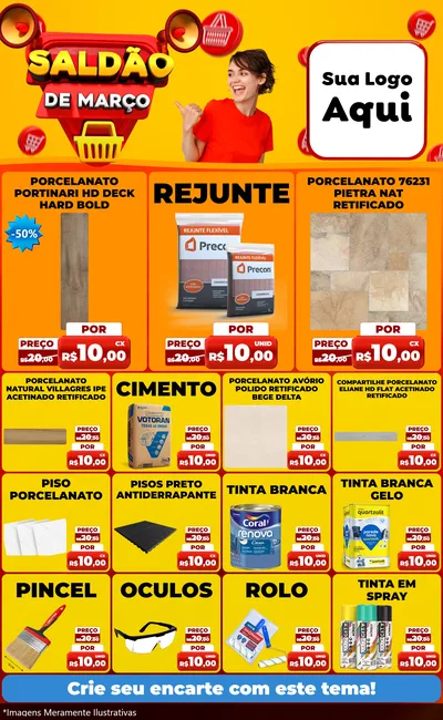 Modelo de Encarte para Encarte Grande com o tema Saldão de Março para Pisos e revestimentos