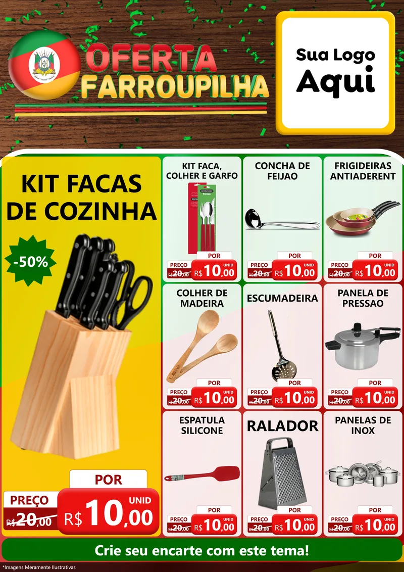 Modelo de Encarte para Encarte A4 Vertical com o tema Oferta Farroupilha para Utilidades Domésticas