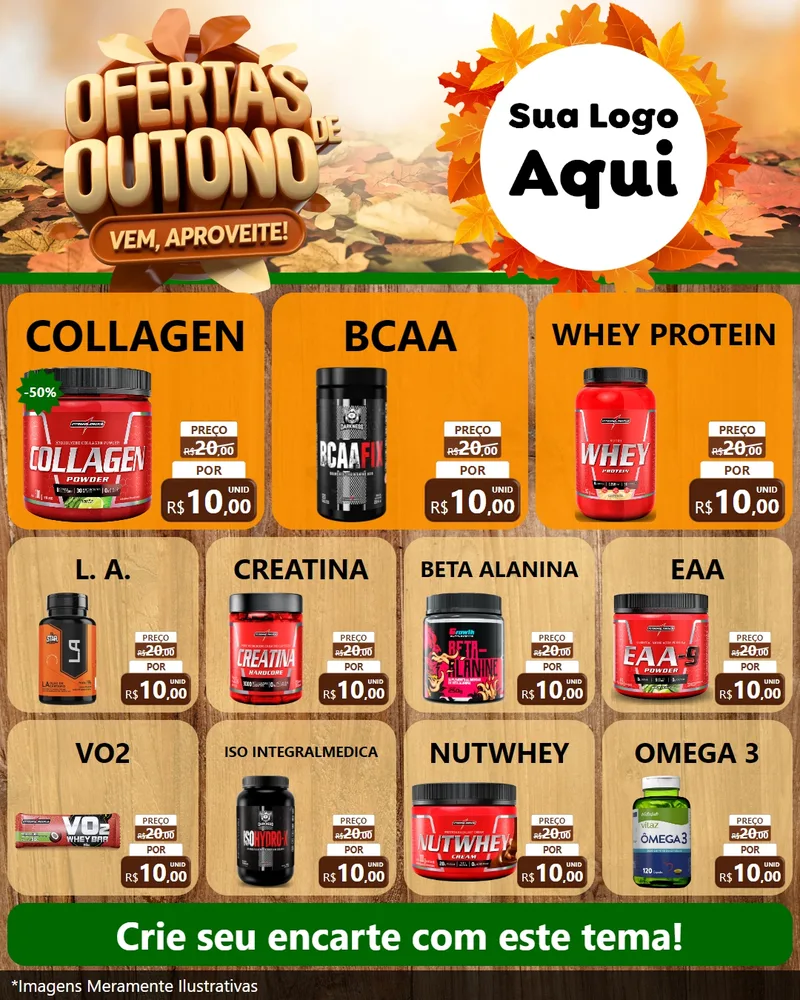 Modelo de Rede Social para Feed Instagram com o tema Ofertas de Outono - Vem, Aproveite! para Suplementos alimentares
