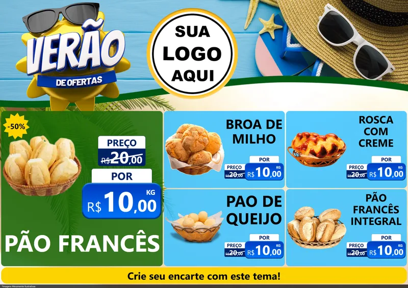 Modelo de Encarte para Encarte A4 Horizontal com o tema Verão de Ofertas para Padaria