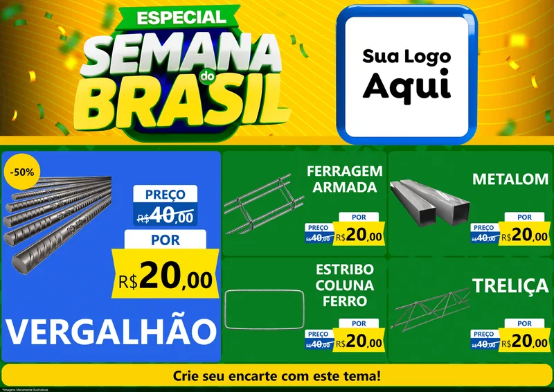 Modelo de Encarte para Encarte A4 Horizontal com o tema Especial Semana do Brasil para Ferragens