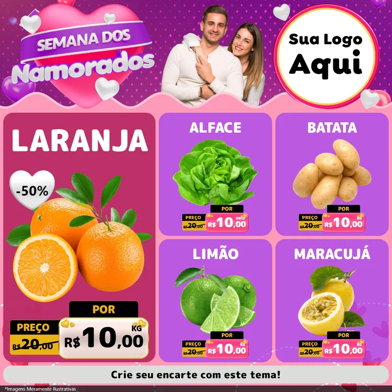 Modelo de Rede Social para Feed Facebook com o tema Semana dos Namorados para Hortifrúti