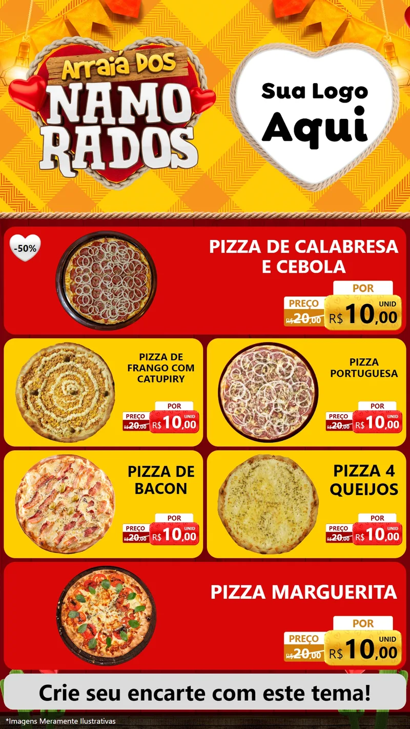 Modelo de TV para TV Vertical com o tema Arraiá dos Namorados para Pizzaria