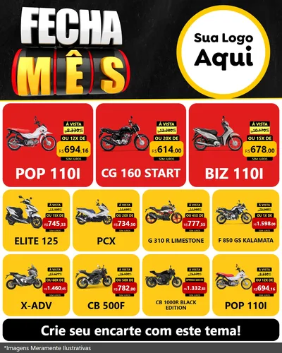 Modelo de Rede Social para Feed Instagram com o tema Fecha Mês para Concessionaria de Motos