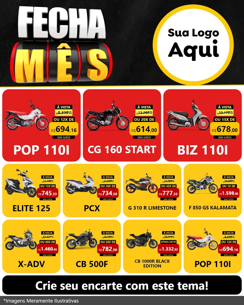Modelo de Rede Social para Feed Instagram com o tema Fecha Mês para Concessionaria de Motos