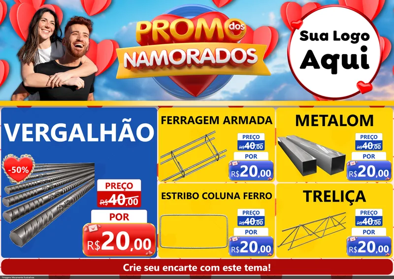 Modelo de Encarte para Encarte A4 Horizontal com o tema Promo dos Namorados para Ferragens