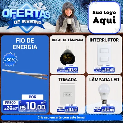 Modelo de Rede Social para Feed Facebook com o tema Ofertas de Inverno para Materiais Elétricos