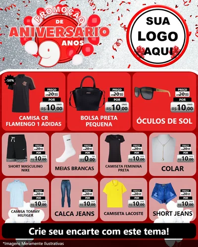Modelo de Rede Social para Feed Instagram com o tema Promoção de Aniversário - 9 Anos para Roupas e acessórios