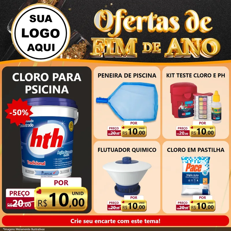 Modelo de Rede Social para Feed Facebook com o tema Ofertas de Fim de Ano para Produtos para Piscina