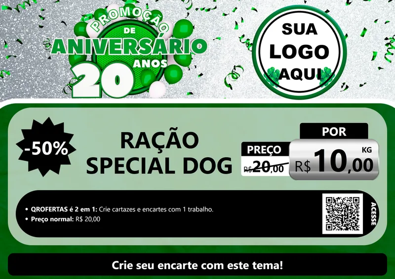 Modelo de Cartaz para Cartaz A4 Horizontal com o tema Promoção de Aniversário - 20 Anos para Pet Shop