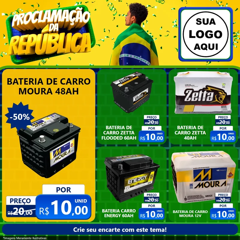 Modelo de Rede Social para Feed Facebook com o tema Proclamação da República para Baterias Elétricas