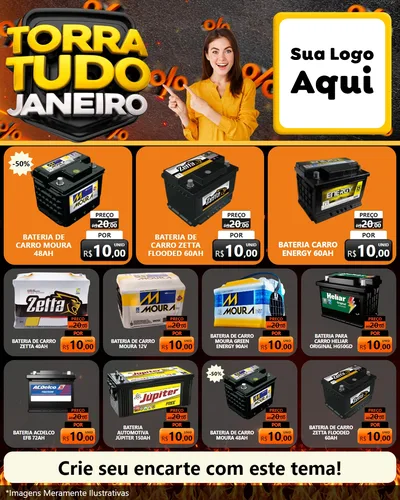Modelo de Rede Social para Feed Instagram com o tema Torra Tudo Janeiro para Baterias Elétricas