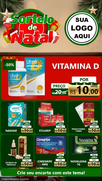 Modelo de Rede Social para Stories com o tema Sorteio de Natal para Farmácia