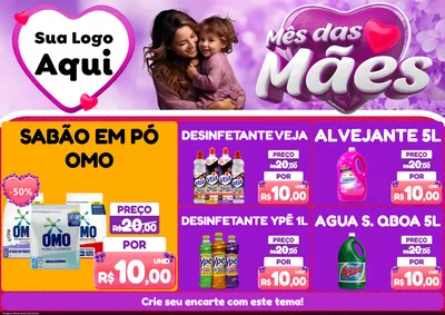 Modelo de Encarte para Encarte A4 Horizontal com o tema Mês das Mães para Produtos de Limpeza