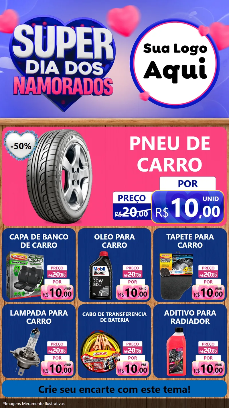 Modelo de Rede Social para Stories com o tema Super Dia dos Namorados para Auto peças