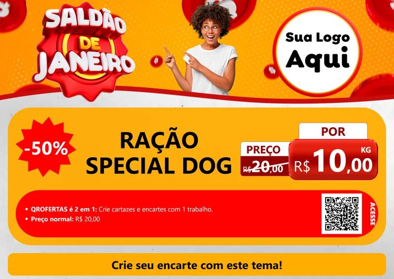 Modelo de Cartaz para Cartaz A4 Horizontal com o tema Saldão de Janeiro para Pet Shop