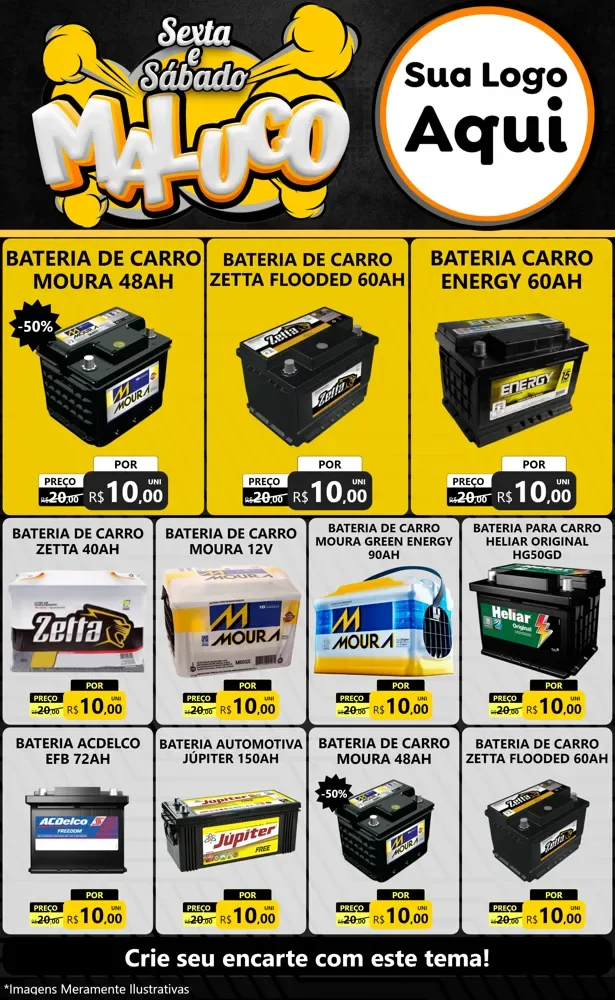 Modelo de Encarte para Encarte Grande com o tema Sexta e Sábado Maluco para Baterias Elétricas
