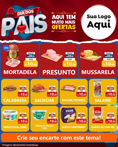 Modelo de Rede Social para Feed Instagram com o tema Dia dos Pais para Frios e Laticínios